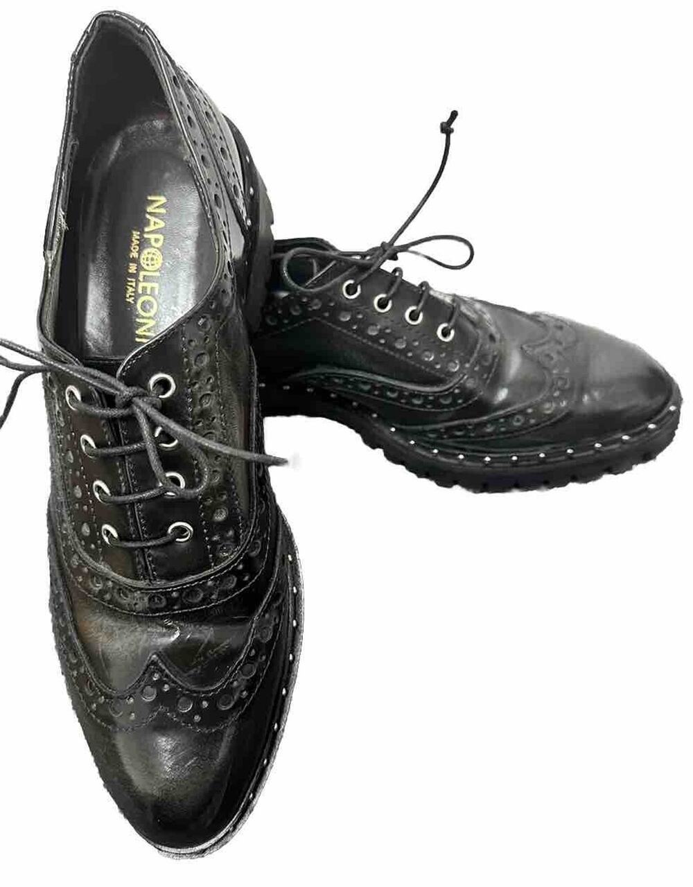 Napoleoni Women’s Black Leather Combat/Moto Ankle Boots EU 37 US 6 Made In Italy
